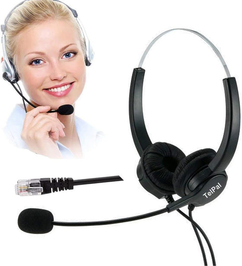 TelPal Binaural Headset: Noise Cancelling, 4-Pin RJ9, Hands-Free for Call Centers, Ideal for Counseling & Hospitals.