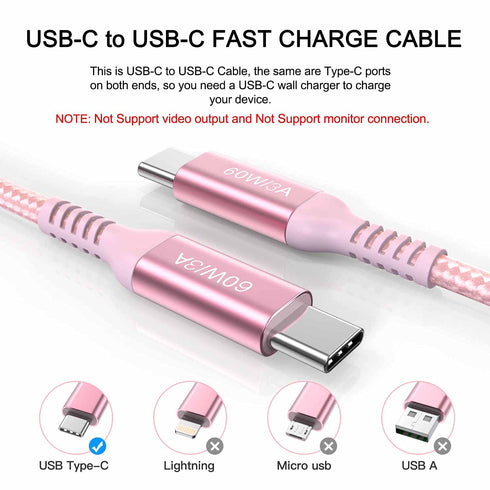 Long USB C to USB C Cable 15 ft Pink, 60W Fast Charging Cord for iPhone 15/15 Pro, iPad Pro, MacBook Pro, Samsung Galaxy