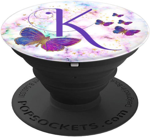Purple Butterfly Letter K Initial Personalized Monogram PopSockets Adhesive PopGrip