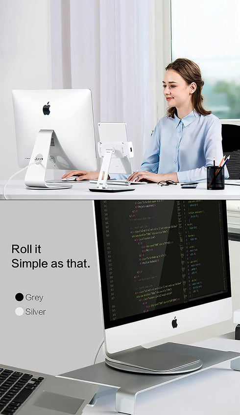 Yoqanr 360 Rotation Monitor Stand, Grey Aluminum Alloy, Wide Compatibility for iMac, Laptop, Potted Plants, Arts