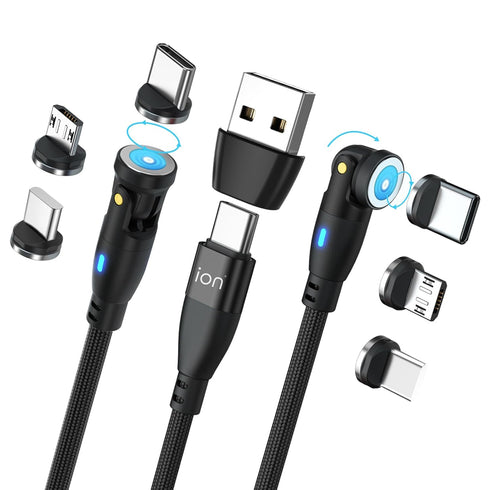 Ion 6 in 1 Magnetic Data Transmission & Fast Charging Cable, 100W PD, 540 Rotation, 1.8 Meter Length