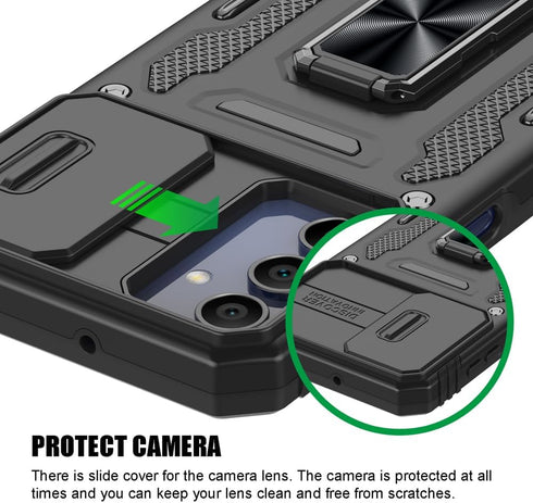 Shockproof Phone Case & Sliding Camera Cover & Ring Holder Kickstand with Screen Protector for Samsung Galaxy A15 5G