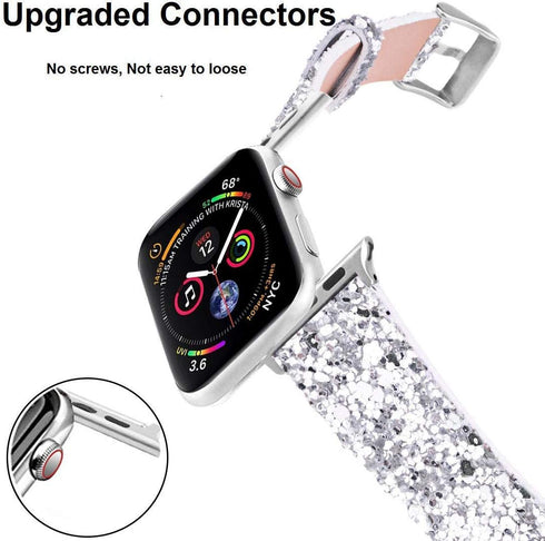 iiteeology Compatible with Apple Watch Band 46mm 45mm 44mm 42mm, Glitter Shiny Bling Leather Band for iWatch Series