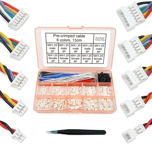 1.25mm Male and Female Connectors Socket and Plug with Pre-crimped Cables for JST Molex PicoBlade 1.25, 13cm Wire
