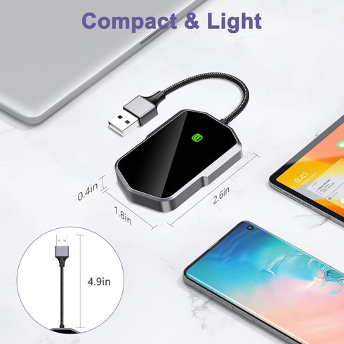 Wireless CarPlay Adapter, Plug and Play Dongle, Converts Wired to Wireless Carplay, Voice Control for Apple iPhone iOS