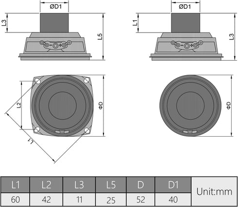 Fielect DIY Magnetic Speaker 3W 4 Ohm Full Range Audio Speaker, Stereo Woofer Replacement for Arduino, 52mm Diameter