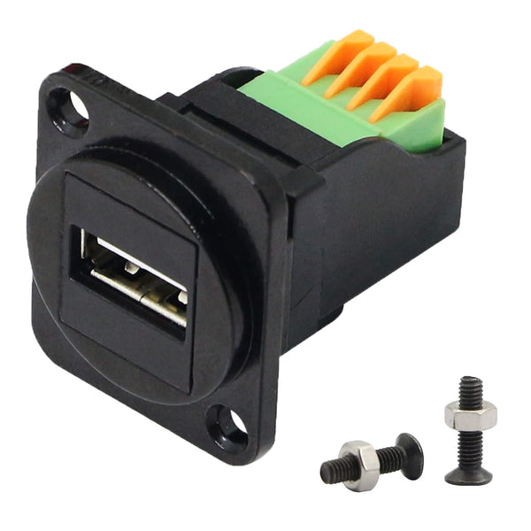 QIANRENON USB2.0 Panel Mount Terminal Block Connector, Type A Female to 4-pin Solderless Connector Push-Type Socket