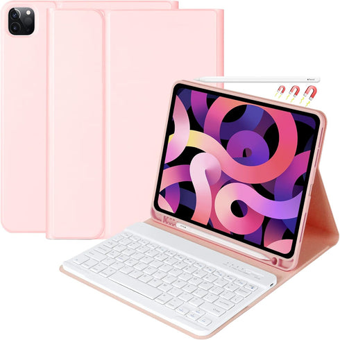 Keyboard Case for iPad Air 11 inch 2024 & iPad Pro 11 inch, Detachable Bluetooth Keyboard with Pencil Holder (Pink)