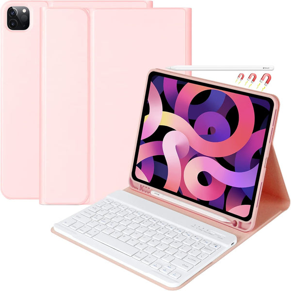 Keyboard Case for iPad Air 11 inch 2024 & iPad Pro 11 inch, Detachable Bluetooth Keyboard with Pencil Holder (Pink)