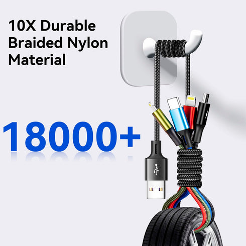 Braided 4 in 1 Multi Charging Cable, 3.5A Fast Charger for Cell Phones/Tablets, IP/Type C/Micro USB, 2Pack 4Ft.
