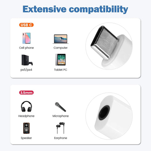 2Pack USB C to 3.5mm Audio Adapter, White USB C to Headphone Jack Adapter Compatible with iPhone 15 Plus/15 Pro Max/Samsung Galaxy/Ultra/iPad Pro/MacBook/Pixel