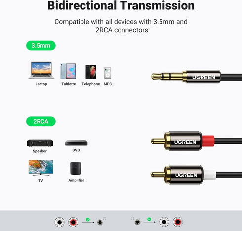UGREEN 3.5mm to RCA Cable, 6.6FT RCA Male to Aux Audio Adapter for Phone Speaker MP3 Tablet HDTV
