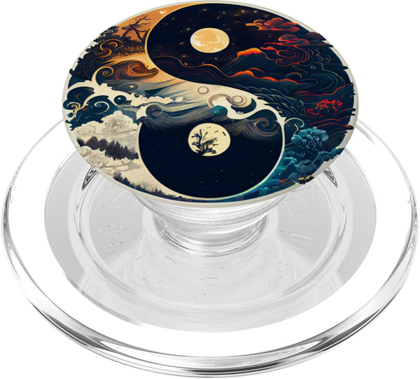 Yin Yang Day & Night Waves Clouds Celestial Sun Moon PopSockets MagSafe PopGrip for iPhone