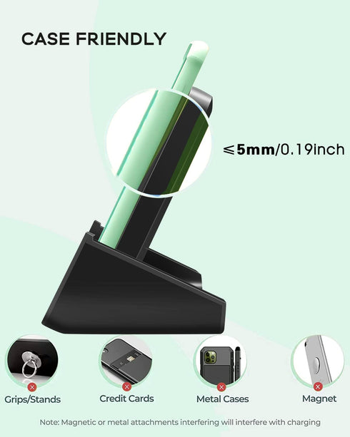 YUWISS Wireless Charger, 10/7.5/5W Cordless Charging Stand for iPhone 14/13/12/11 Pro Max & Galaxy