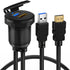 BATIGE USB 3.0 HDMI Car Mount Flush USB Port Cable, Alloy Shell Dash Panel Extension Cable with LED Indicator, 3ft