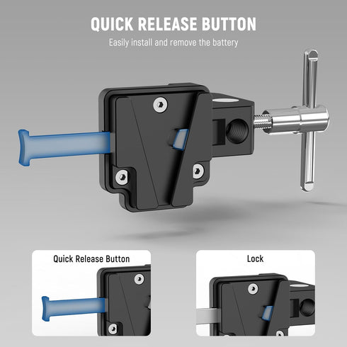 NEEWER Mini V Mount Battery Plate with Wide Super Crab Clamp & QR Lock for Tripod Light Stand
