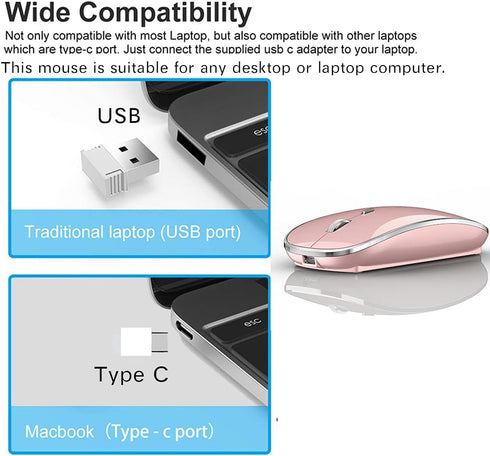 Wireless Mouse for MacBook Pro, Air, iMac, Desktop Computer, Chromebook, Win7/8/10 PC HP Dell (Rose Gold)