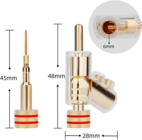 Monosaudio Locking Banana Plugs, 8Pcs 45 Degree Double Screw Speaker Banana Connector for 8-15 Gauge Speaker Wire