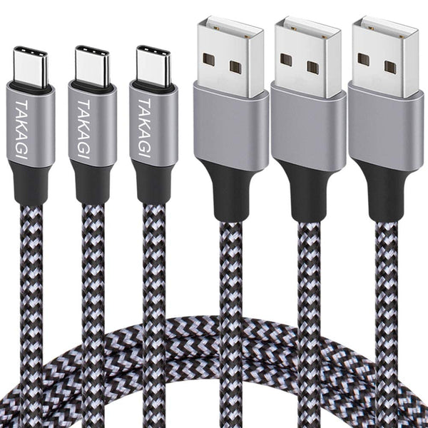 TAKAGI 3-Pack USB Type C Cable 6ft, 3A Fast Charging, Nylon Braided, Compatible with Galaxy S20, iPhone 15/15 Pro Max.