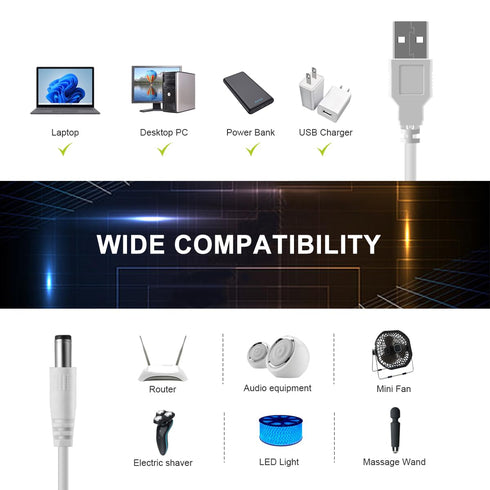 LANMU 5V DC Power Cable with 9 Interchangeable Plugs, Universal USB to DC Jack for Massage Wands, Routers, Speakers &