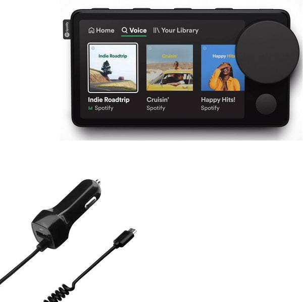 BoxWave Car Charger for Spotify Car Thing - Extra USB Port & Integrated Cable - Black, Perfect for On-the-Go Charging!