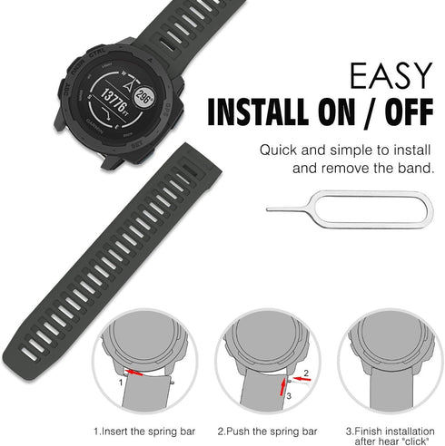 MoKo 2 Pack Silicone Watch Strap for Garmin Instinct Esports/Solar/Tactical, Adjustable Replacement Band (Graphit