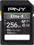 PNY 256GB Elite-X Class 10 U3 V30 SDXC Flash Memory Card, 100MB/s, 4K UHD, Full HD, UHS-I, Full Size SD