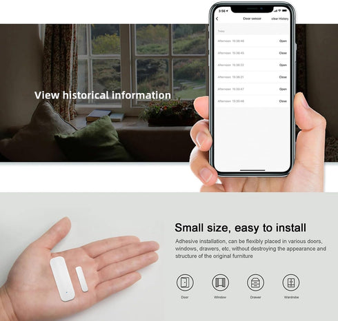WiFi Door Sensor Window Detector, Smart Magnetic Door Open Detector with App Alerts, Wireless Home Security Sensor,