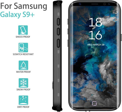 Galaxy S9+ Plus Waterproof Case with Built-in Screen Protector, Full Body Shockproof Rugged Case, Black