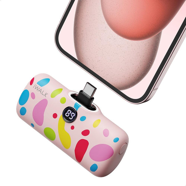 iWALK USB-C Portable Charger 4800mAh with Colorful Pattern, 20W PD Fast Charging Small Power Bank for iPhone, iPad, Pink