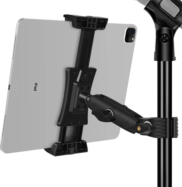 Peastrex Adjustable iPad Holder for Mic Stand, Rotatable Tablet Phone Mount with Super Handle Clamp for 4 to 13.5inch