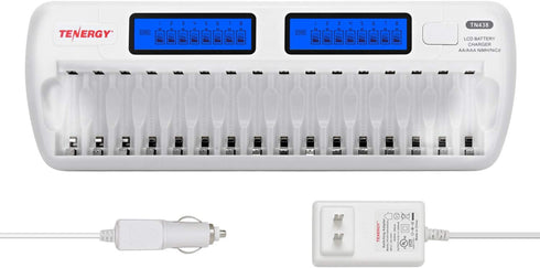 Tenergy TN438 16 Bay Battery Charger for AAA and AA Rechargeable Batteries, AA/AAA NiMH/NiCd Charger with AC Wall