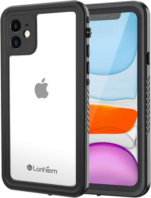 Lanhiem iPhone 11 Case, IP68 Waterproof Dustproof with Built-in Screen Protector, Heavy Duty Clear Back Cover (Black)