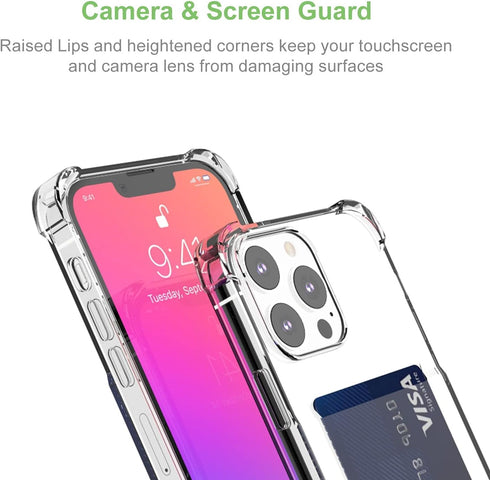 for iPhone 13 Pro Clear Card Case, Shockproof TPU Slim Wallet Case with Card Holder Compatible with MagSafe