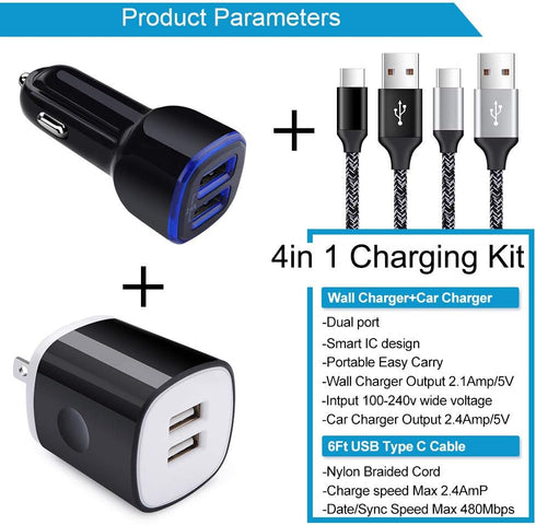 Type C Charger for LG G8 G9 G7 V60 V50 V40 V35 V30 ThinQ Stylo 6 5 4, Samsung Galaxy S24 S23 S22 S21 S20 Ultra Note 20 A15 5G A14 A54 A12 A13, Charging Block, Car Adapter, USB C Fast Charging Cables