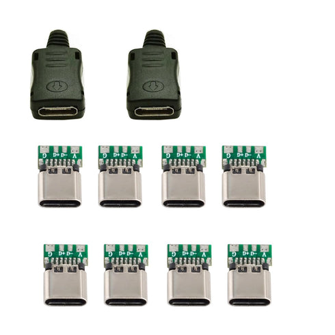 cablecc 10set DIY 4pin USB 2.0 Type C Female Socket Connector - SMT Type with PC Board, Housing & 3.0mm SR