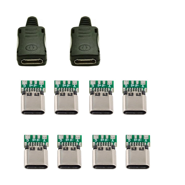 cablecc 10set DIY 4pin USB 2.0 Type C Female Socket Connector - SMT Type with PC Board, Housing & 3.0mm SR