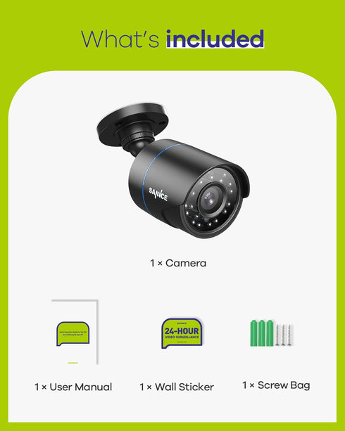 SANNCE 1080P 4-in-1 Security Camera, AHD/TVI/CVI/CVBS, IP66 Weatherproof Bullet Camera, 100ft Night Vision, No Power