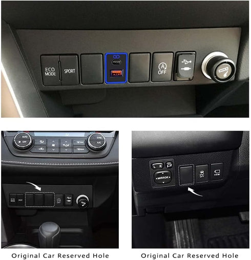 Car Charger PD QC3.0 Fast Charge Type C USB Port Socket with LED Light Show for Toyota (Blue-1.3x0.9inch)