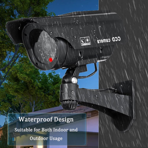 Solar Powered Bullet Dummy Fake CCTV Dome Camera with Flashing Red LED Light & Warning Security Alert Sticker