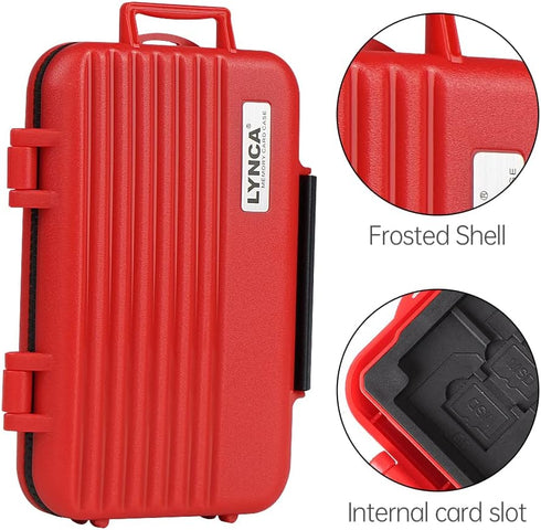 LYNCA Water-Resistant 24 Slots Camera Memory Card Case Holder for 8 SD Cards, 4 CF Cards, 12 Micro SD/TF Cards (Red)