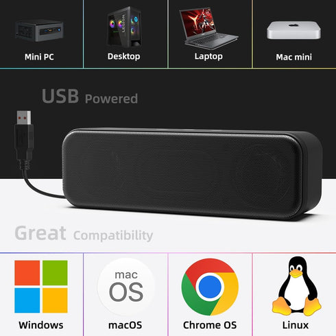 LIELONGREN USB Computer Speakers for Desktop, Small Soundbar with Hi-Quality Sound, Loud Volume, Rich Bass