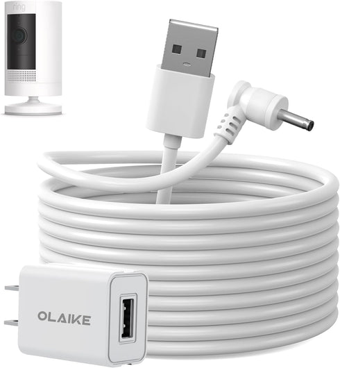 OLAIKE 5m/16ft Charge Cable with DC Power Adapter for Ring Stick Up Cam Battery 3rd Gen/2nd Gen/Plug-in, Weatherproof