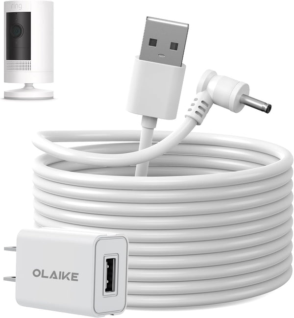 OLAIKE 5m/16ft Charge Cable with DC Power Adapter for Ring Stick Up Cam Battery 3rd Gen/2nd Gen/Plug-in, Weatherproof