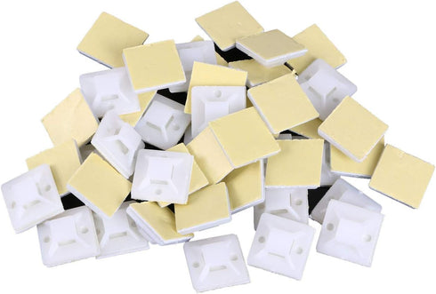 Mini Skater White Nylon Plastic Square Type Self-Adhesive Holders, 50 Pcs Cable Tie Wire Bundle Fixer with Screws