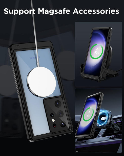 Beeasy Waterproof Case for Samsung Galaxy S23 Ultra, Compatible with MagSafe, 360 Degree Protective Case - Black