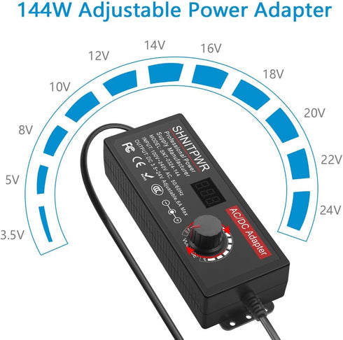SHNITPWR Universal Power Supply DC 24V 12V 5V 6V 9V 14V 19V Adjustable AC/DC Adapter, Multi-Voltage Power Converter
