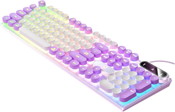 TsuvyXeg Gaming Keyboard Wired E-Sports Key Board RGB Backlit Computer Keyboard Round Key