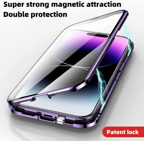 Lockable Magnetic Case for iPhone 15 Plus with Safety Lock Screen Protector Camera Lens Protector Double-Sided Glass 360° Full Body Bumper Cover Clear Case (15Plus, Light Blue)