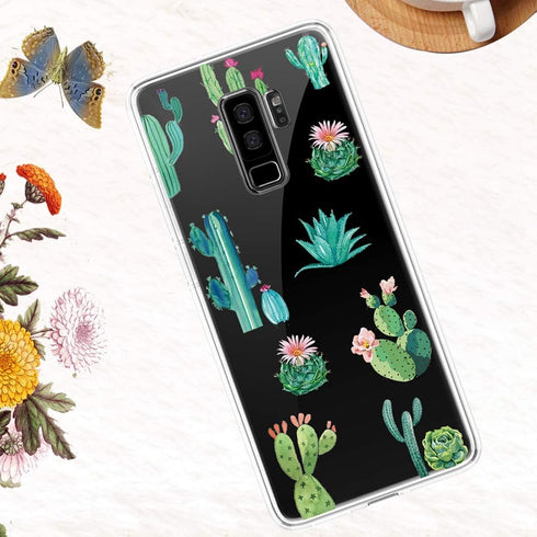 Phone Case for Samsung Galaxy S9 Plus - Soft Clear TPU Shockproof Protective Cover for Girls Women (Cactus)